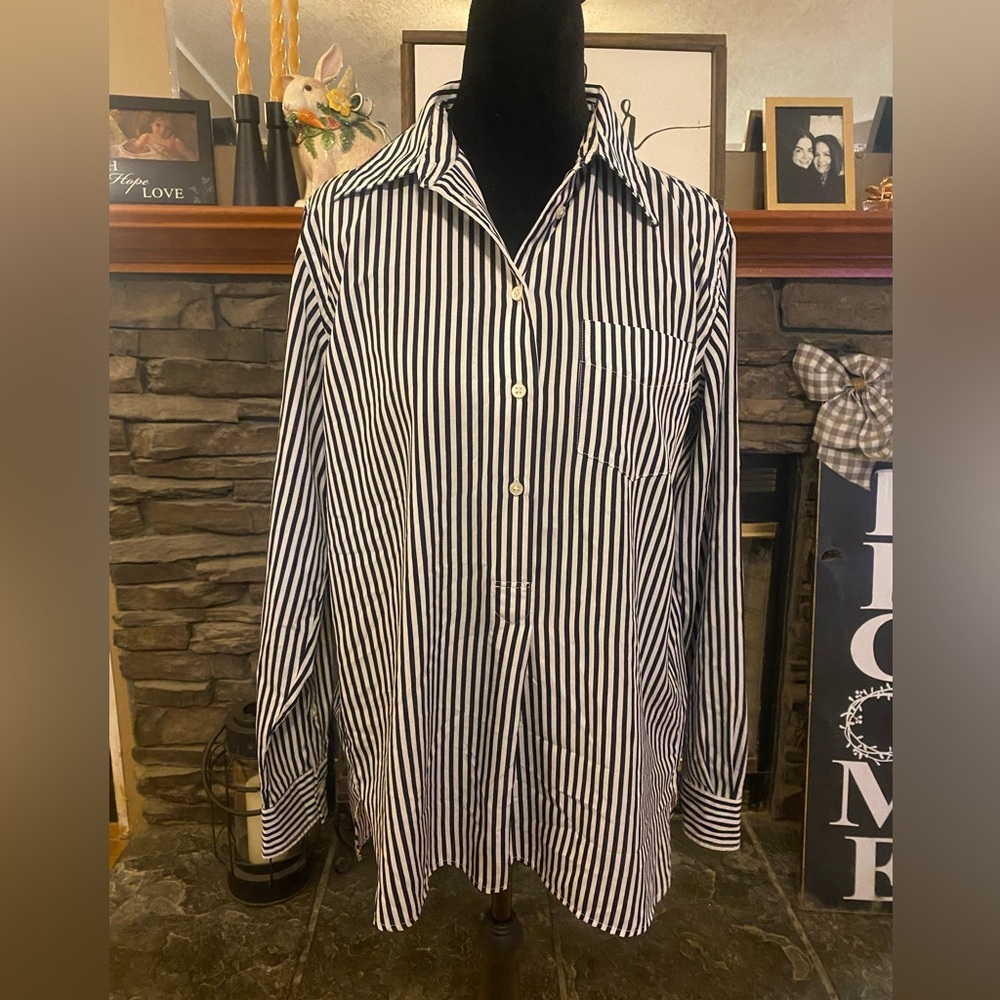 Lauren Ralph Lauren Navy Striped Blouse PM